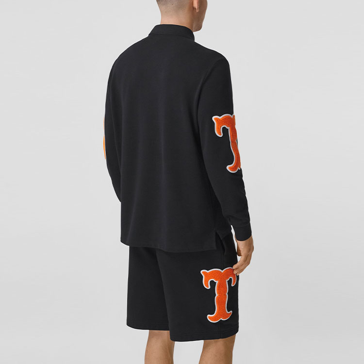 Burberry Black Cotton Long Sleeve Polo Shirt with Letter Pattern. 80426981 圖 5