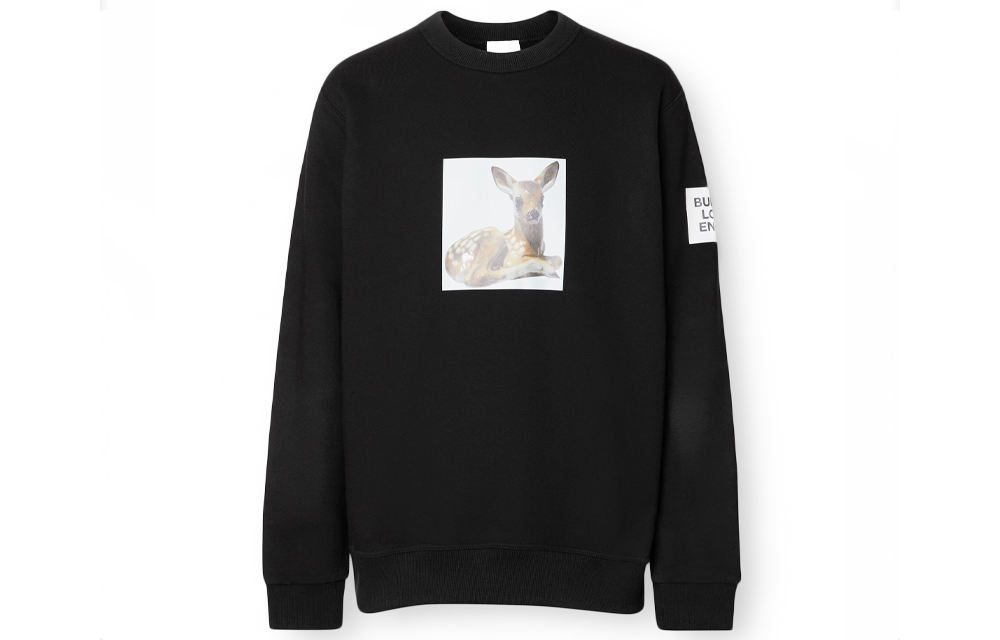 Burberry Black Crewneck Sweatshirt with Deer Print 80136001