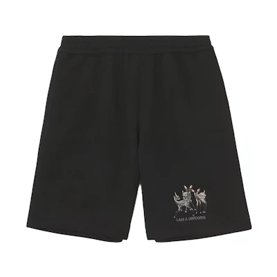 Burberry Black Deer Embroidered Casual Cotton Shorts with Elastic Waist. 80426901