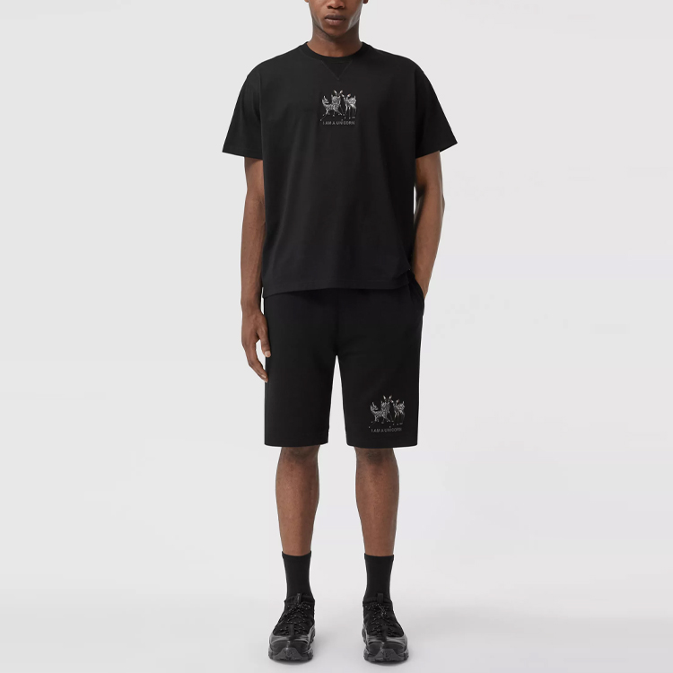 Burberry Black Deer Embroidered Casual Cotton Shorts with Elastic Waist. 80426901 圖 3