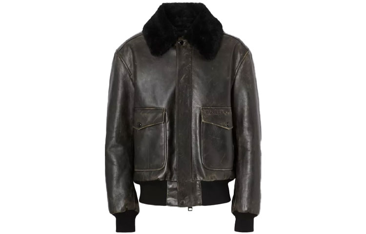 Burberry Black Deer Leather Jacket with Detachable Shearling Collar 80415621