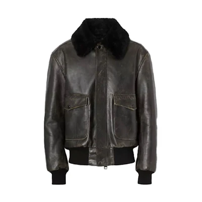 Burberry Black Deer Leather Jacket with Detachable Shearling Collar 80415621