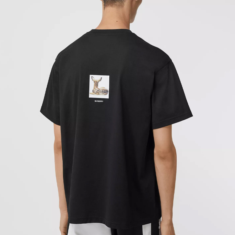 Burberry Black Deer Print Casual Crewneck T-Shirt 80223691 圖 4