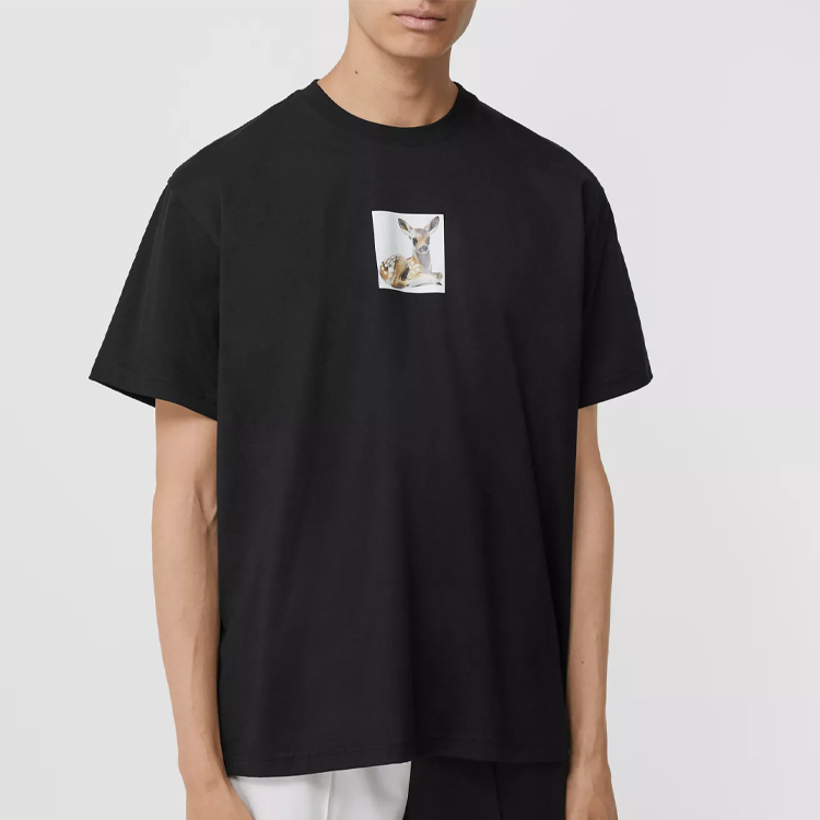 Burberry Black Deer Print Casual Crewneck T-Shirt 80223691 圖 5