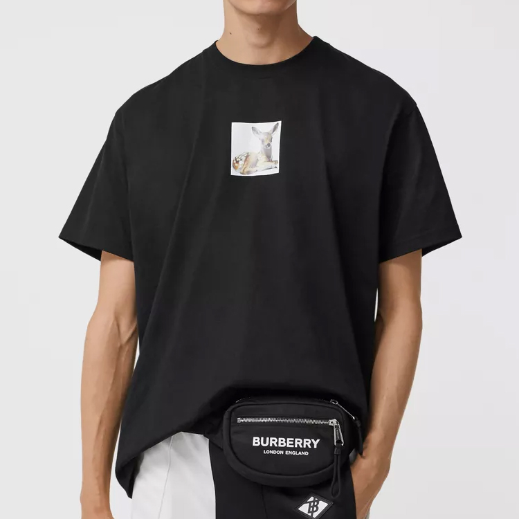 Burberry Black Deer Print Casual Crewneck T-Shirt 80223691 圖 6