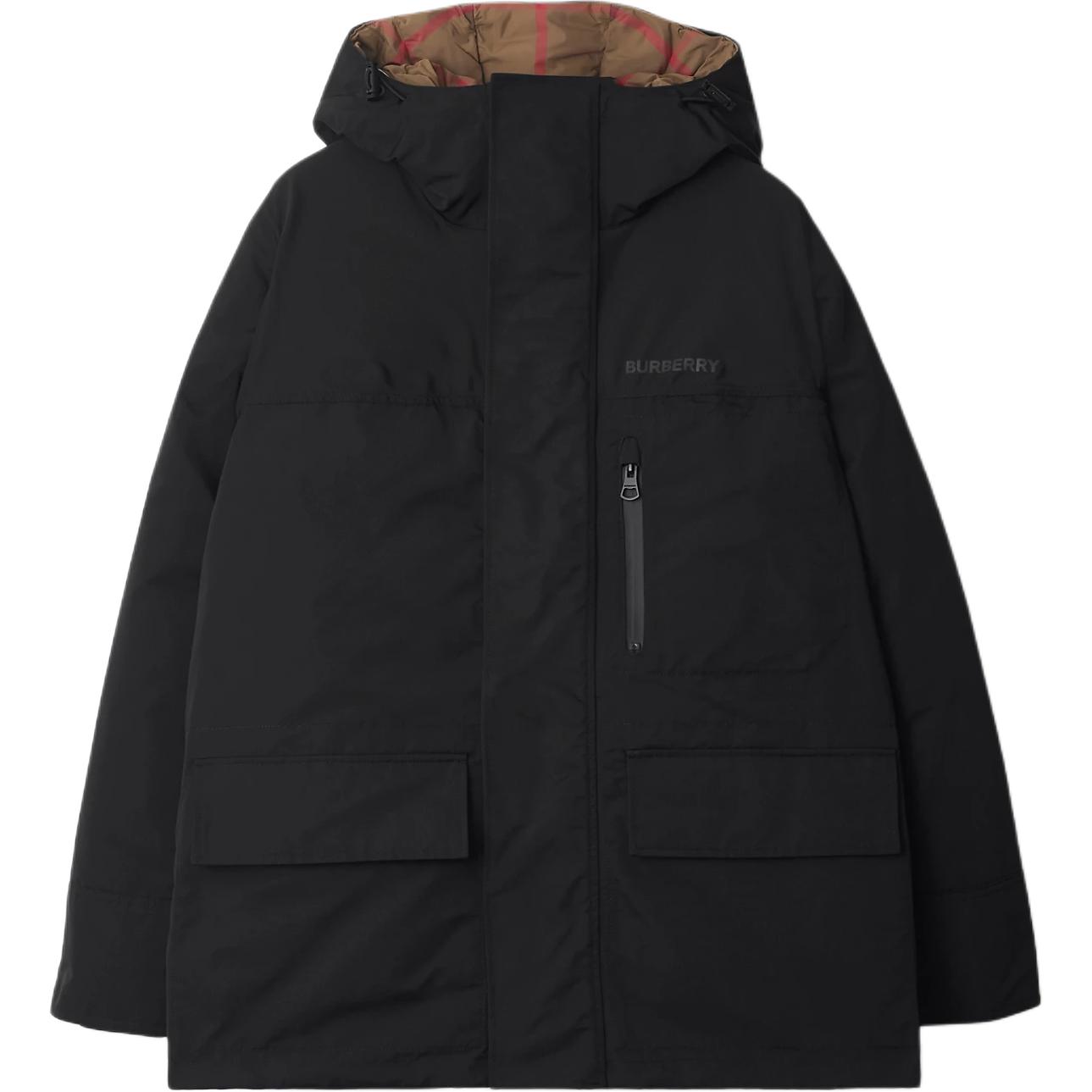 Burberry Black Detachable Warmer Logo Hooded Down Parka Jacket 8105235