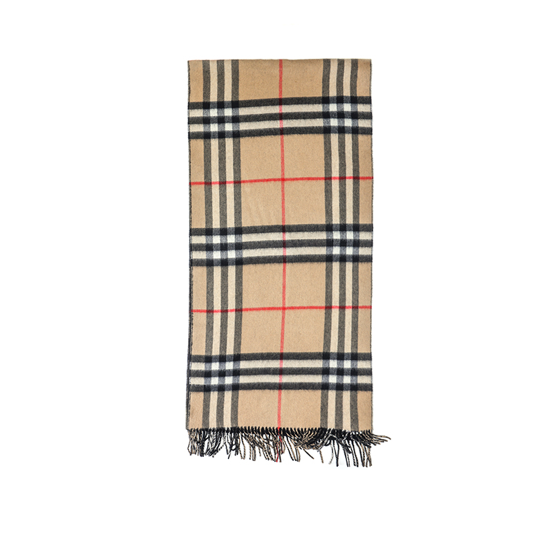 Burberry Black Double-Sided Plaid Cashmere Fringe Scarf Unisex 80359101
