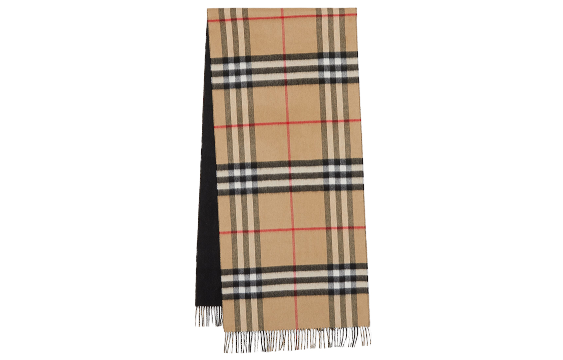 Burberry Black Double-Sided Plaid Cashmere Fringe Scarf Unisex 80359101 圖 2