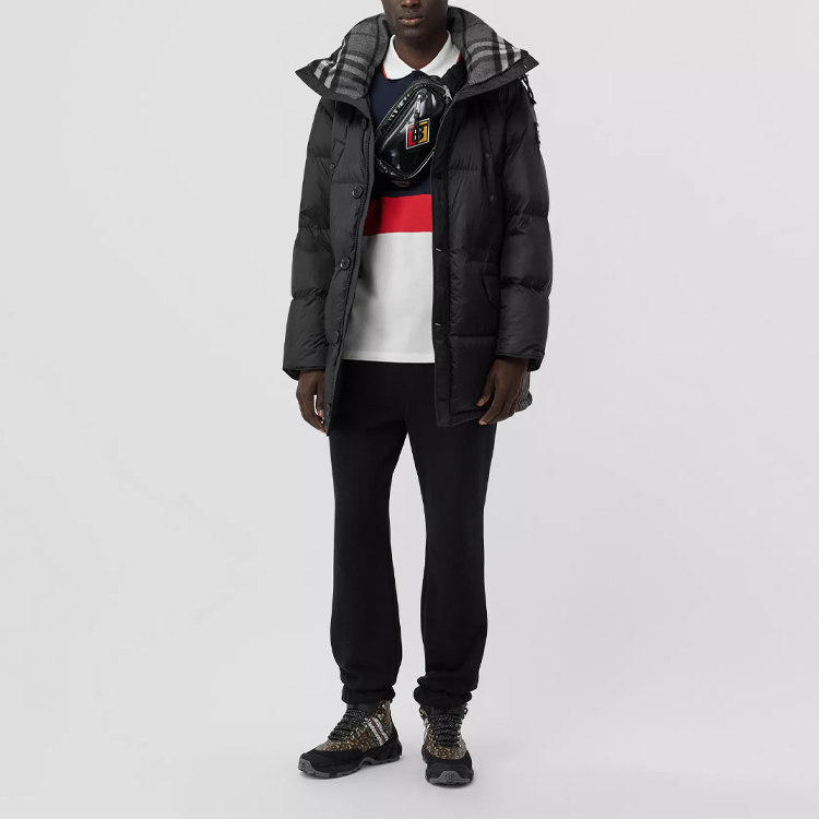 Shop 博柏利黑色连帽拉链羽绒冬季宽松外套 80188251