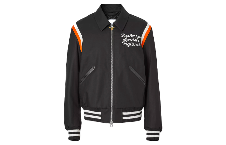 Burberry Black Embroidered Deer Logo Zip Bomber Jacket 80367941