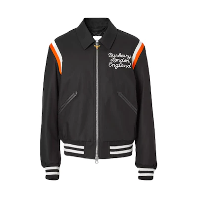Burberry Black Embroidered Deer Logo Zip Bomber Jacket 80367941