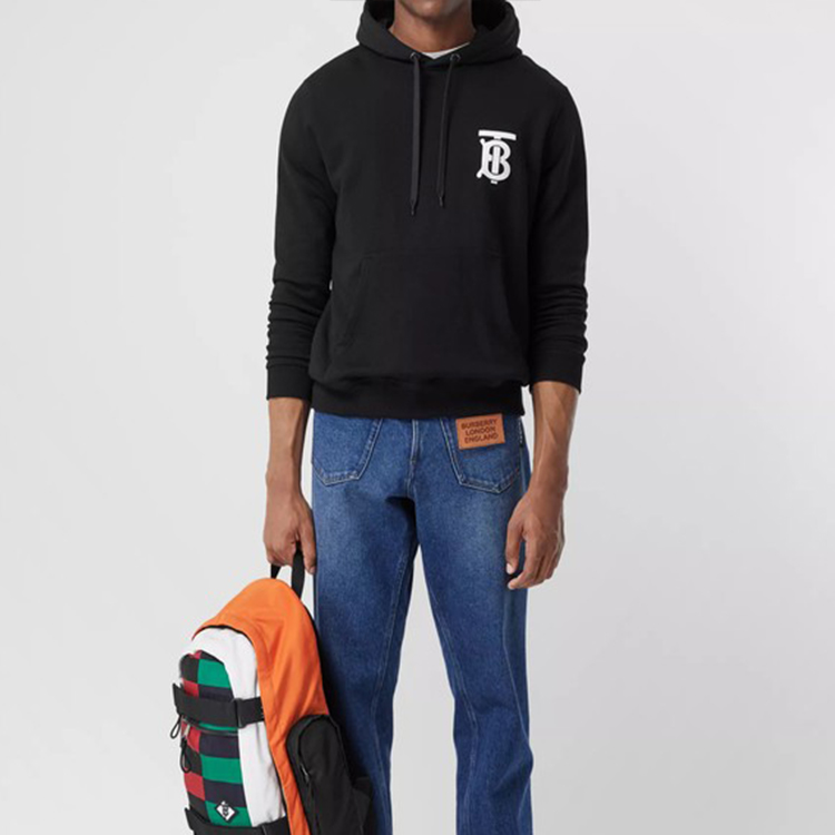 Shop Burberry Black Embroidered Logo Hoodie 80246041