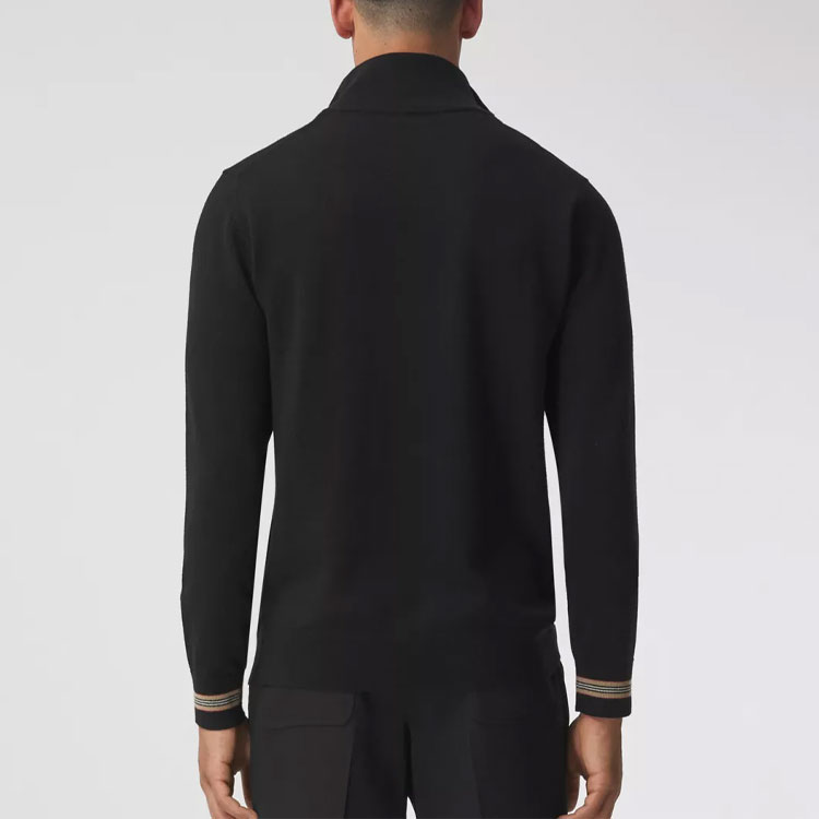 Purchase バーバリー ブラック ハーフジップ ハイネック セーター ストライプカフ付き 80443251