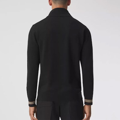 バーバリー ブラック ハーフジップ ハイネック セーター ストライプカフ付き 80443251 Purchase バーバリー ブラック ハーフジップ ハイネック セーター ストライプカフ付き 80443251