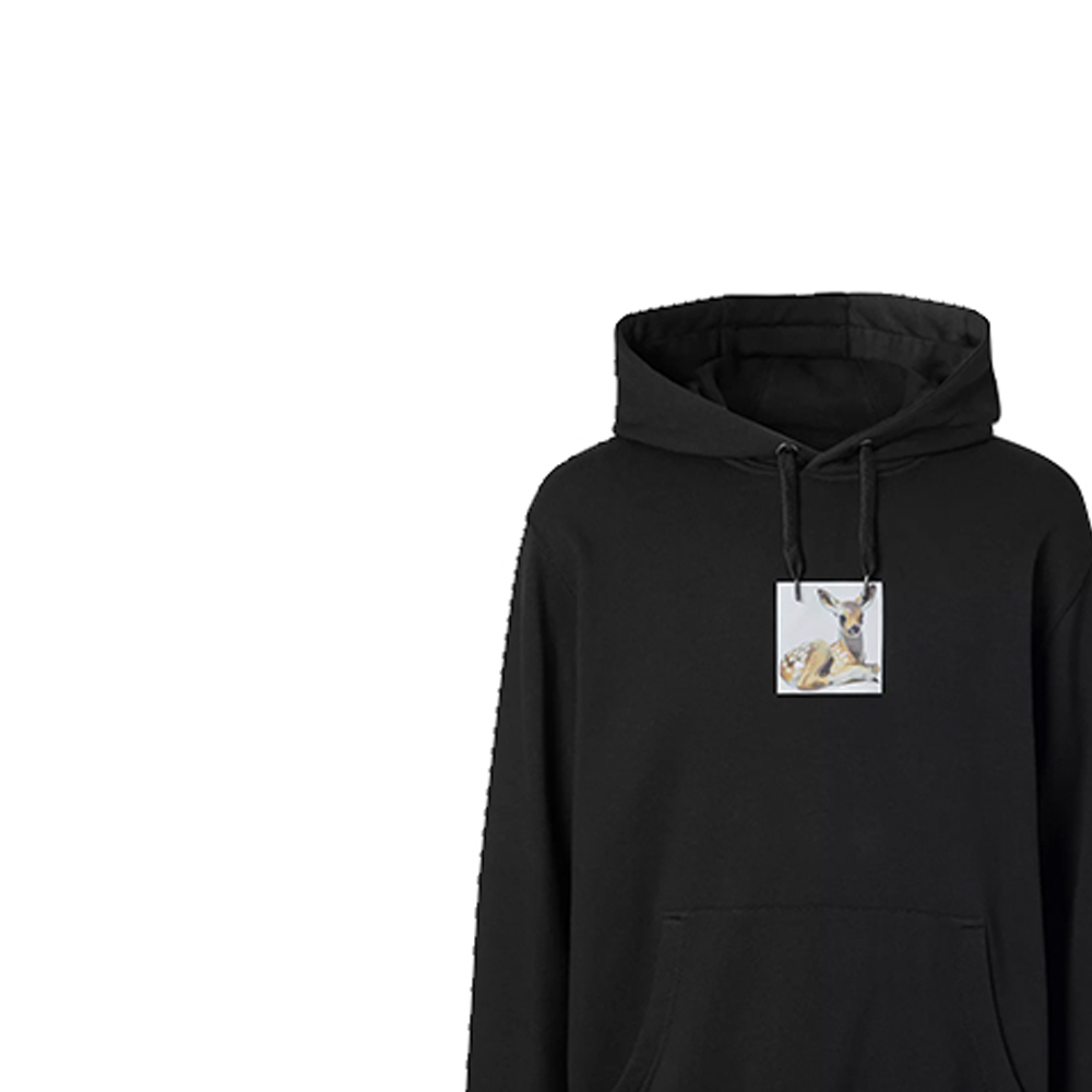 Details for Burberry Black Hoodie Deer Print Unisex Sweatshirt Long Sleeve 8022374-A1189