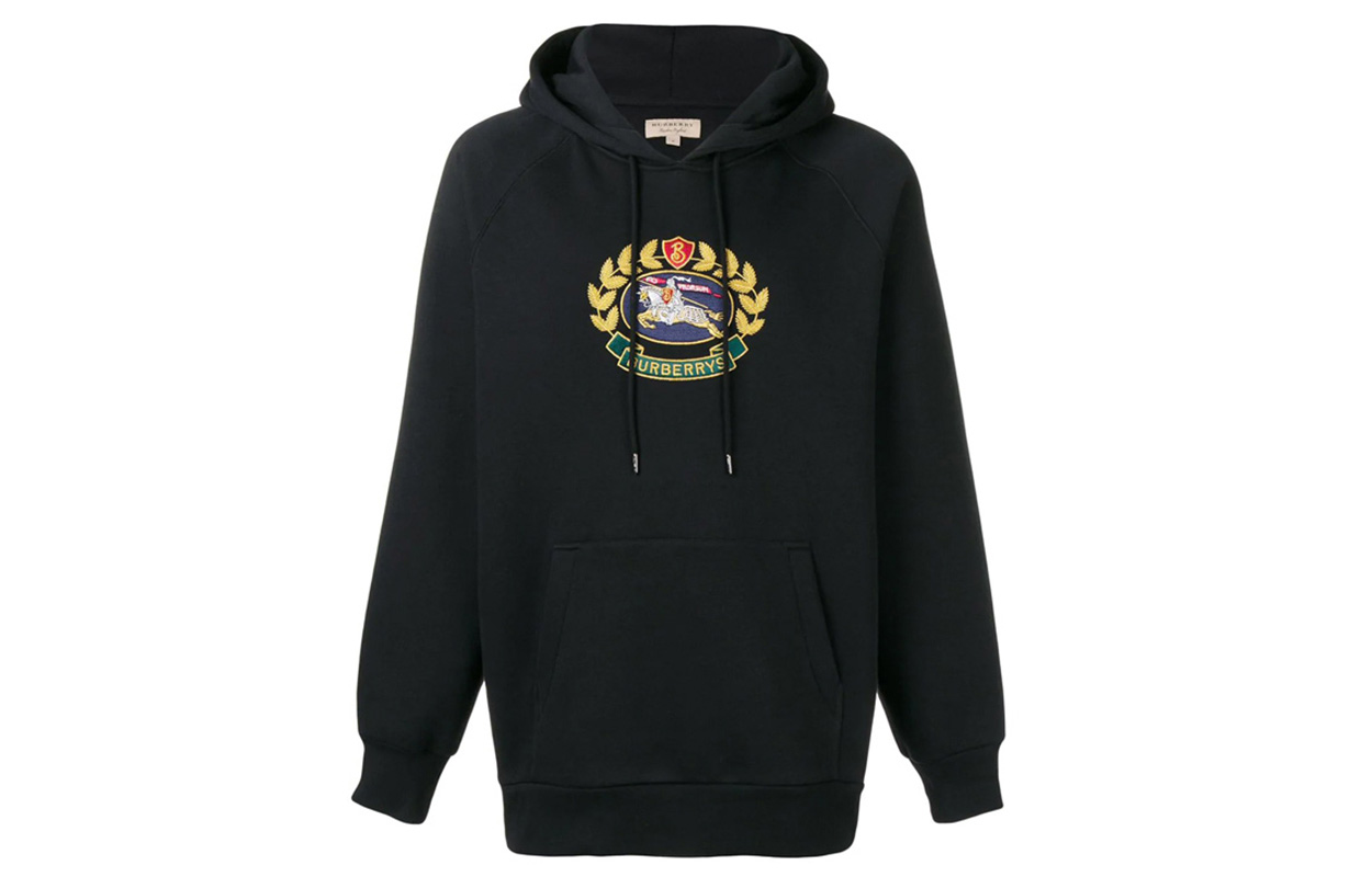 Burberry Black Hoodie with Embroidered Letter Logo and Relaxed Fit 80029561
