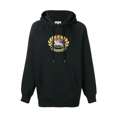 Burberry Black Hoodie with Embroidered Letter Logo and Relaxed Fit 80029561