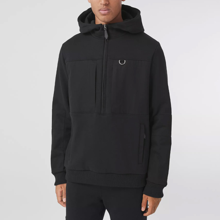 Burberry Black Hoodie with Solid Color Letter Print and Half-Zip Design. 80491691 圖 4