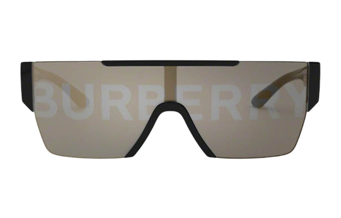 Lookbook 博柏利黑色不规则形墨镜带侧面字母雕刻。 BE42913001/G