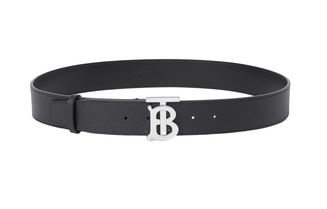 Burberry Black Leather Belt with Logo Brass Buckle for Men 4CM Wide. 80666511