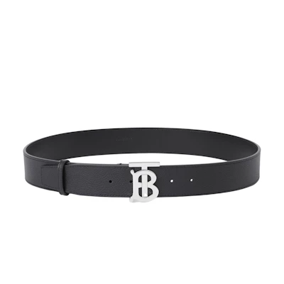 Burberry Black Leather Belt with Logo Brass Buckle for Men 4CM Wide. 80666511