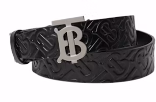 Burberry Black Leather Belt with TB Monogram Print, 3.5cm Width. 8046565 Burberry Black Leather Belt with TB Monogram Print, 3.5cm Width. 8046565