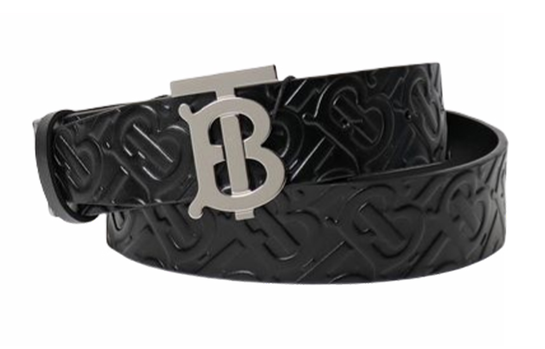 Burberry Black Leather Belt with TB Monogram Print, 3.5cm Width. 8046565 圖 2