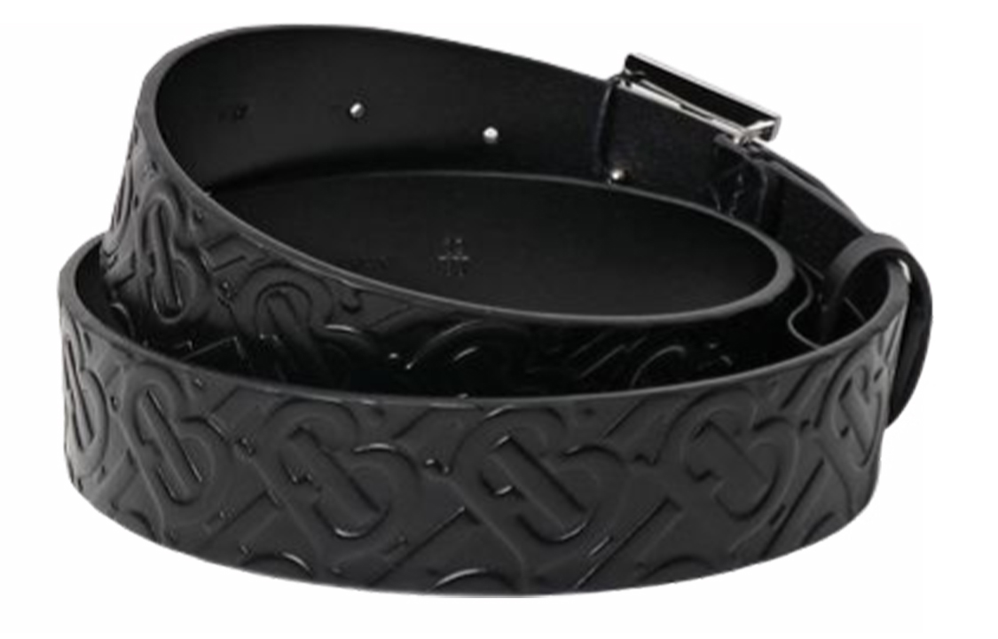 Burberry Black Leather Belt with TB Monogram Print, 3.5cm Width. 8046565 圖 3