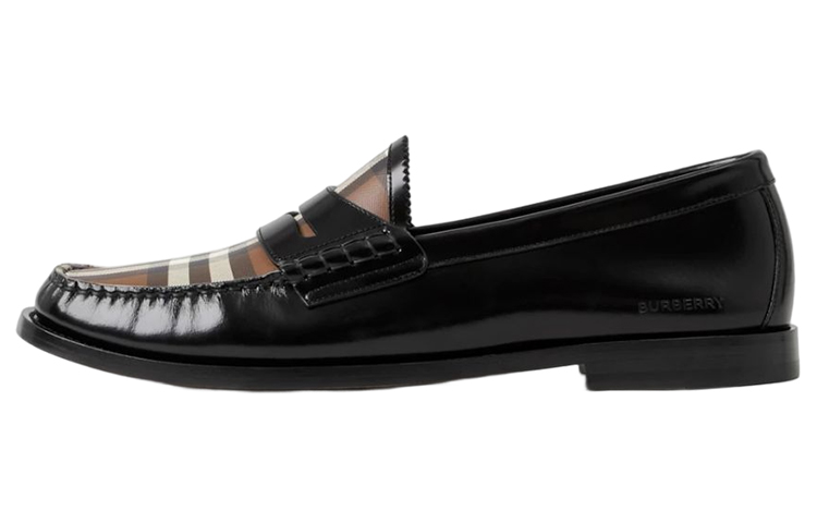 Burberry Black Leather Check Slip-On Loafers 80694701