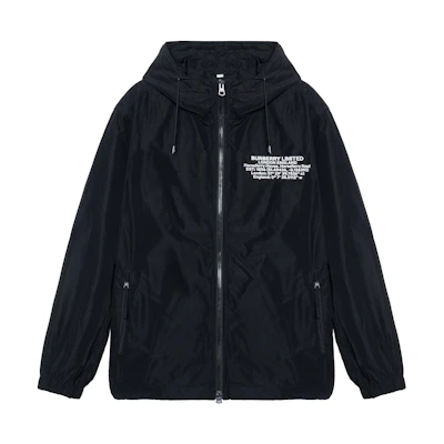 Burberry Black Letter Pattern Zip-Up Loose Fit Hooded Jacket 80434081