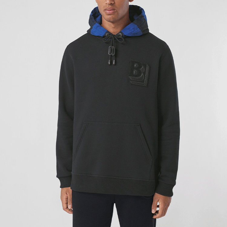 Shop Burberry Black Letter Print Hooded Pullover Sweatshirt 80499551