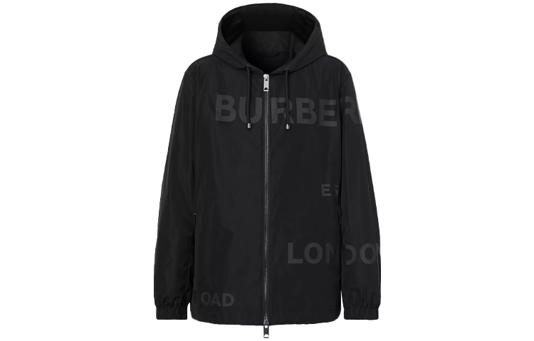 Burberry Black Letter Print Zip-Up Hooded Jacket 80293281