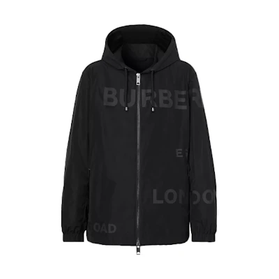 Burberry Black Letter Print Zip-Up Hooded Jacket 80293281