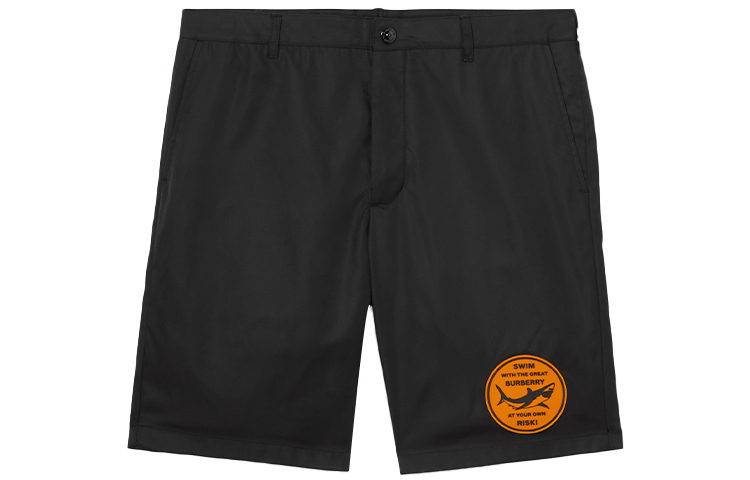 Burberry Black Letter Shark Print Mid-Rise Casual Shorts. 80406991