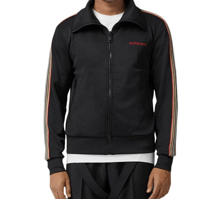 Shop Burberry Black Letter Stripe Zip-Up Jacket 80076881