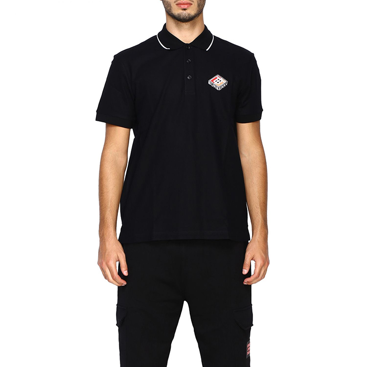 Shop 버버리 블랙 로고 자수 폴로 셔츠 스트라이프 트림 80218331