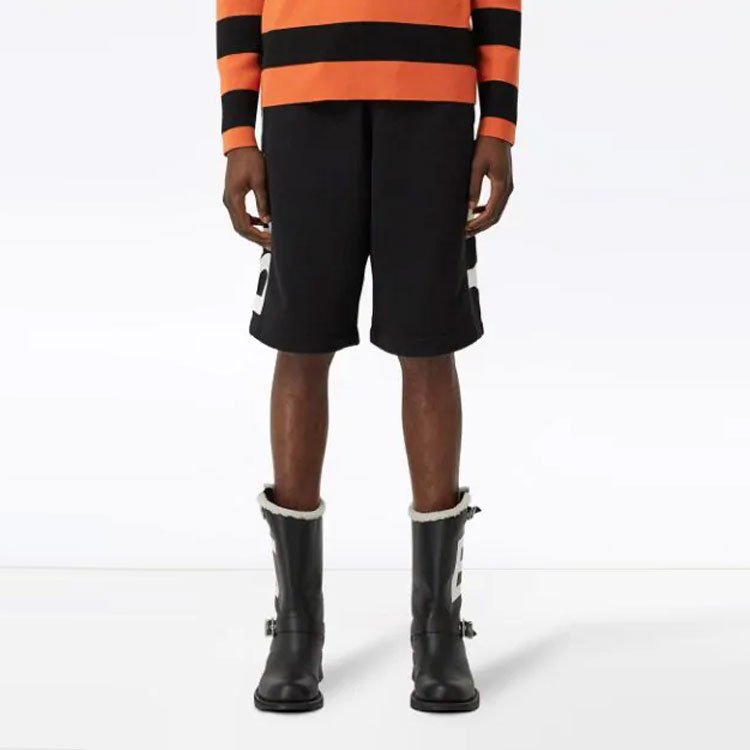 Shop Burberry Black Logo Print Drawstring Casual Shorts 80341601