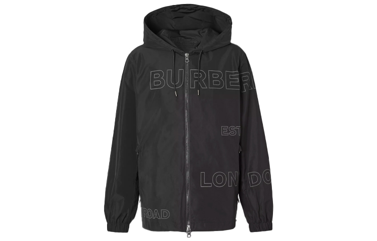Burberry Black Logo Print Hooded Zip-Up Jacket 80368551