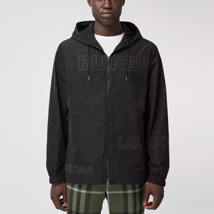 Lookbook 博柏利黑色Logo印花连帽拉链夹克 80368551