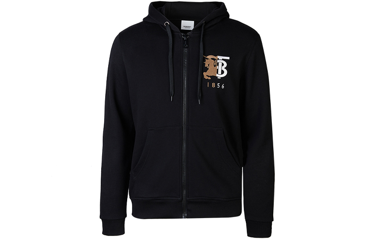 Burberry Black Logo Print Hooded Zip-Up Sweatshirt 80223061