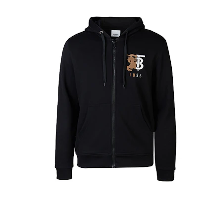 Burberry Black Logo Print Hooded Zip-Up Sweatshirt 80223061