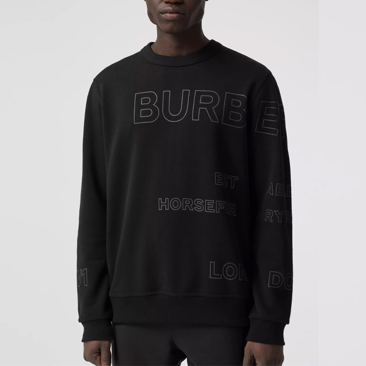 Shop 버버리 블랙 로고 프린트 풀오버 스웨트셔츠 80375531