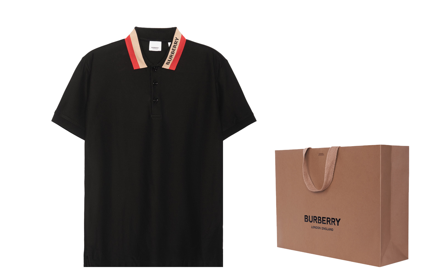 Lookbook Polo de Hombre Manga Corta Burberry Negra con Logo y Raya. 80392651