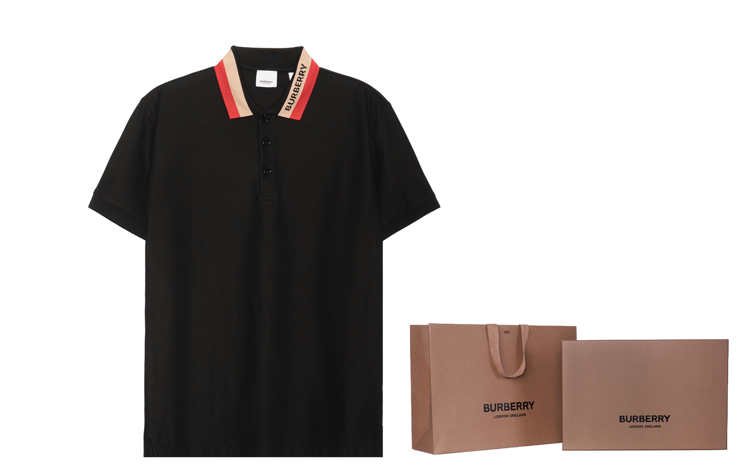 Shop Polo de Hombre Manga Corta Burberry Negra con Logo y Raya. 80392651