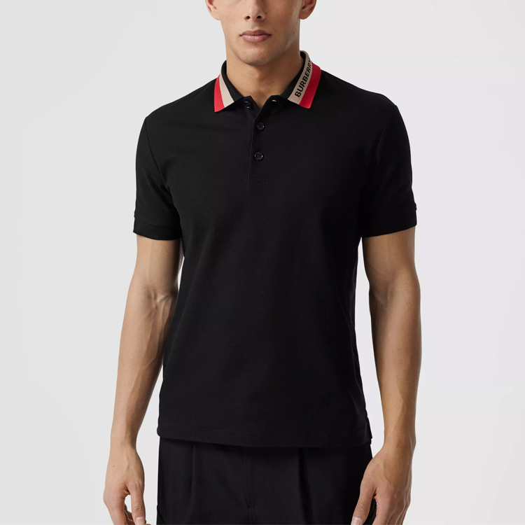Sizing Polo de Hombre Manga Corta Burberry Negra con Logo y Raya. 80392651