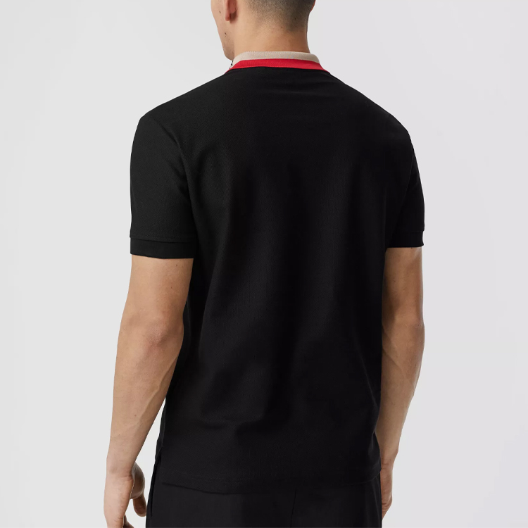 Cheap Polo de Hombre Manga Corta Burberry Negra con Logo y Raya. 80392651