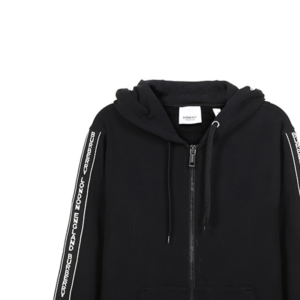 Sizing Burberry 黑色標誌飾邊寬鬆版連帽外套 80295271