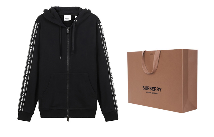 Cheap Burberry 黑色標誌飾邊寬鬆版連帽外套 80295271