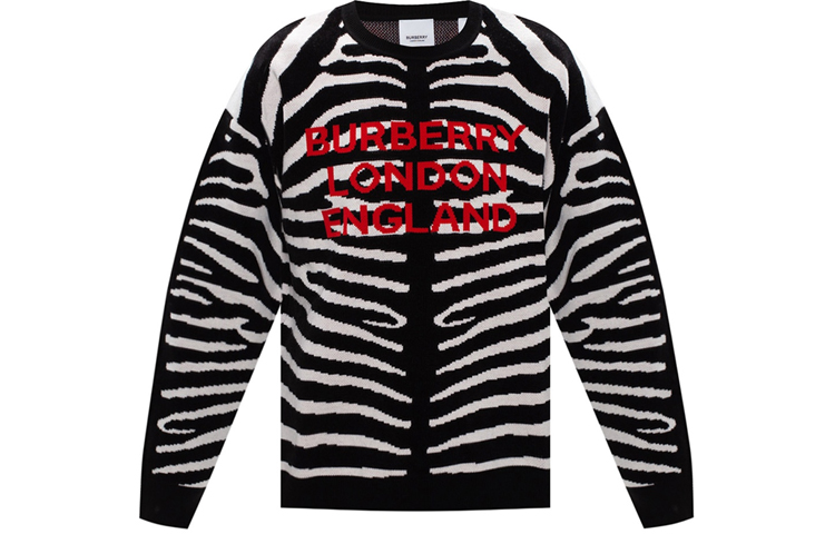 Burberry Black Logo Zebra Knit Wool Pullover Sweater. 80294101