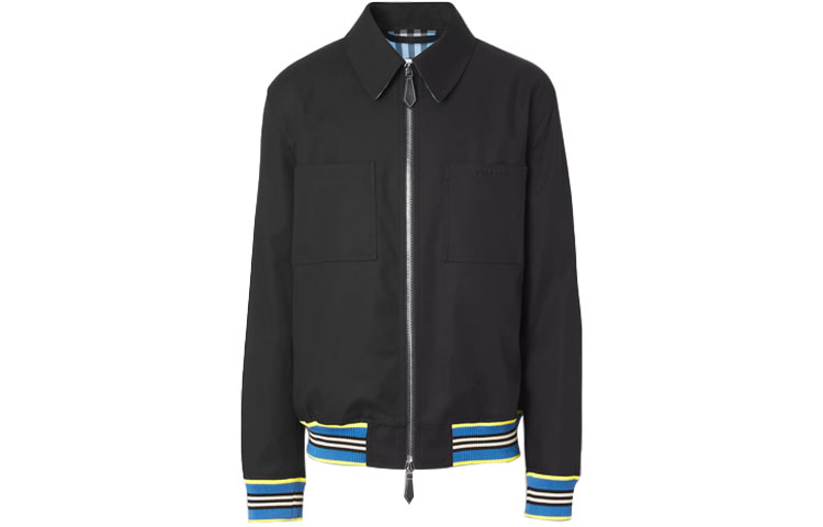 Burberry Black Long Sleeve Jacket with Stripe Detail and Zipper 80385781